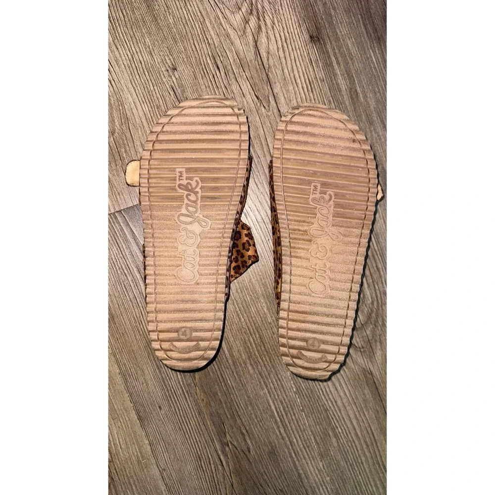 Cat & Jack Girls Leopard Print Double Buckle Slide Sandals Brown Tan Size 4
